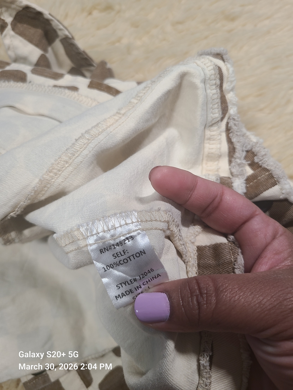 Checked Crop Jean Jacket in Brown and Cream - Picture 7 of 7